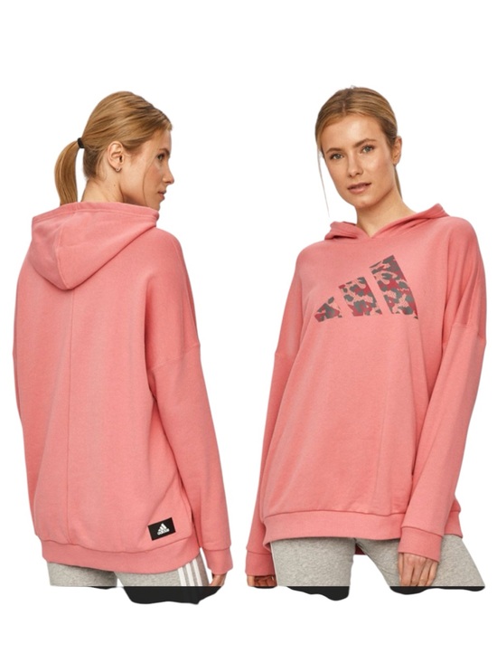adidas Tops - ADIDAS Dark Coral Hooded Pullover Sweatshirt with Leopard Print Logo Size M